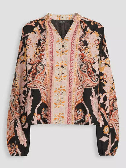 Printed Button Detail Co-ord Blouse Print