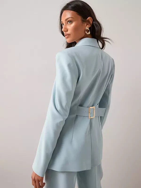 Fitted Longline Blazer-Light Blue