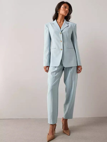 Fitted Longline Blazer-Light Blue
