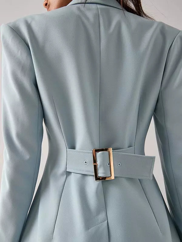 Fitted Longline Blazer-Light Blue