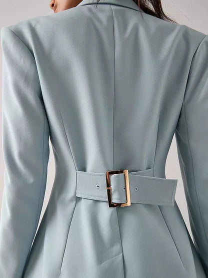 Fitted Longline Blazer-Light Blue