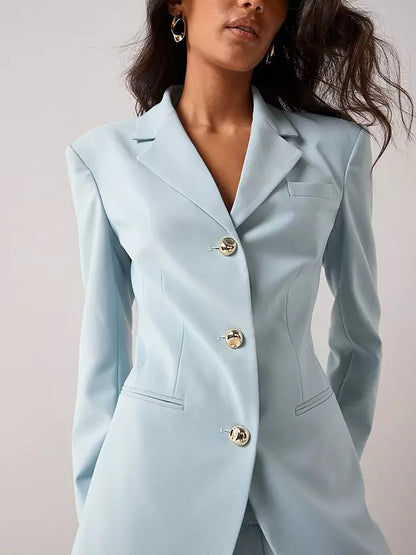 Fitted Longline Blazer-Light Blue