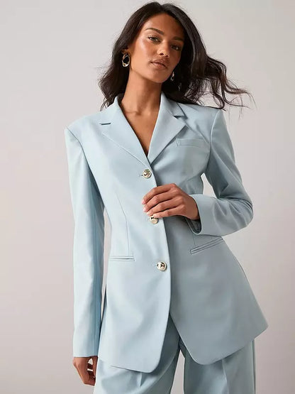 Fitted Longline Blazer-Light Blue