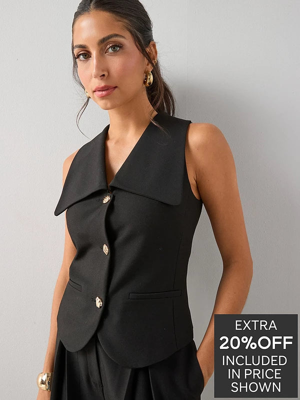 Exaggerated Collar Waistcoat - Black
