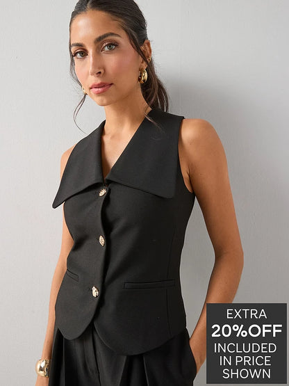 Exaggerated Collar Waistcoat - Black
