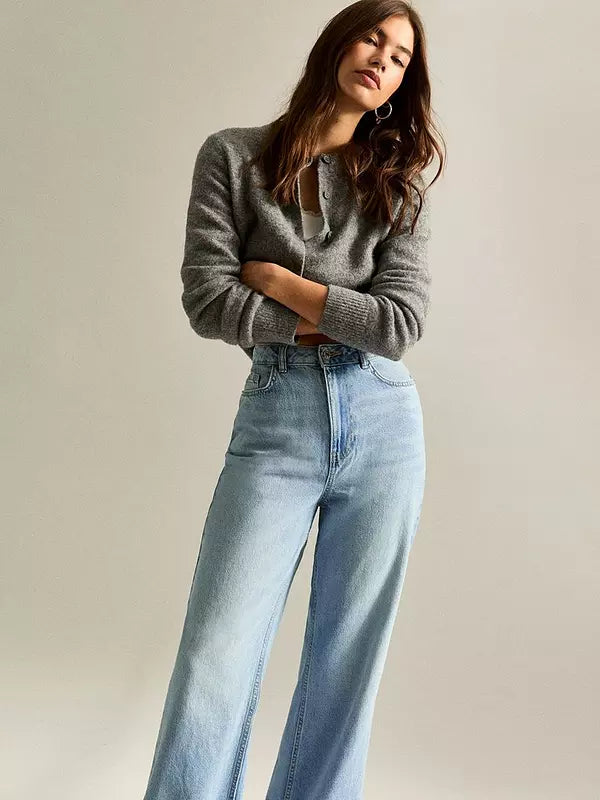 Light Blue Adalae High Waisted Wide Leg Jeans