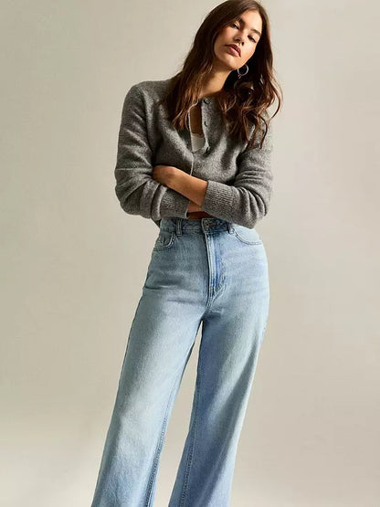 Light Blue Adalae High Waisted Wide Leg Jeans