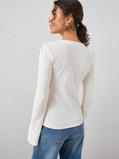 Tie Front Long Sleeve Top White