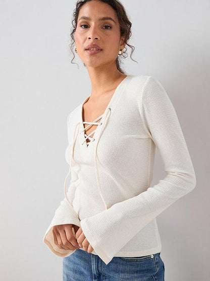 Tie Front Long Sleeve Top White