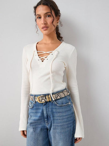 Tie Front Long Sleeve Top White