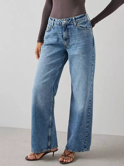Mid Wash Blue Low Rise Baggy Jeans