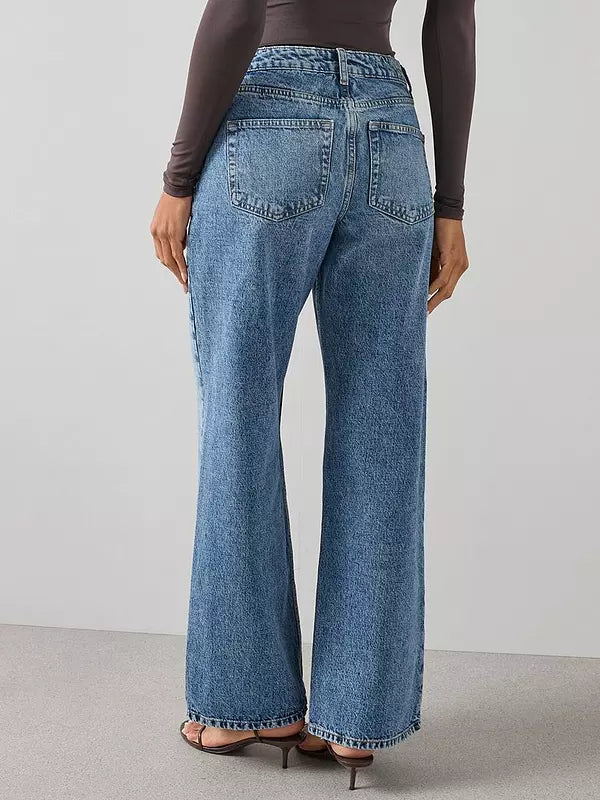 Mid Wash Blue Low Rise Baggy Jeans