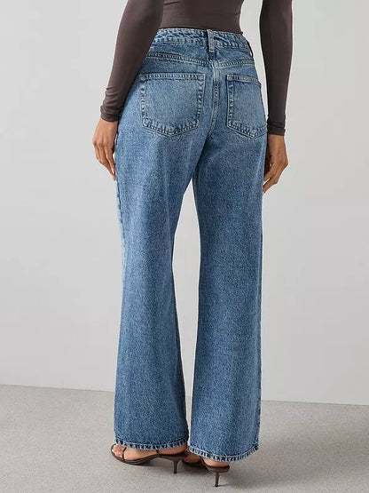 Mid Wash Blue Low Rise Baggy Jeans