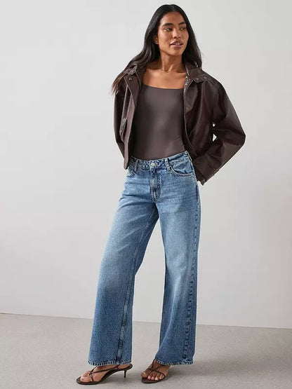 Mid Wash Blue Low Rise Baggy Jeans