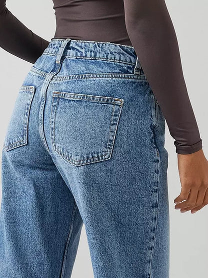 Mid Wash Blue Low Rise Baggy Jeans