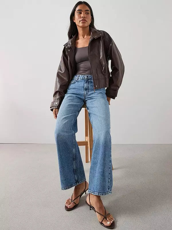 Mid Wash Blue Low Rise Baggy Jeans