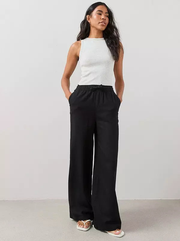 Linen Blend Wide Leg Trouser
