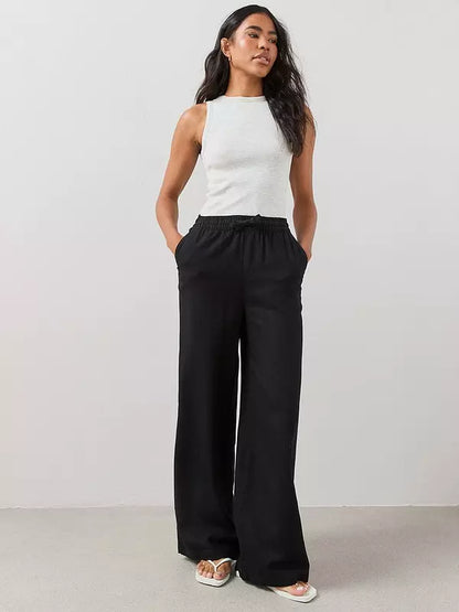 Linen Blend Wide Leg Trouser