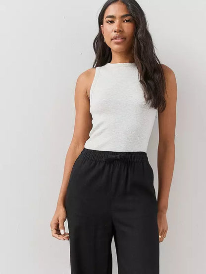 Linen Blend Wide Leg Trouser