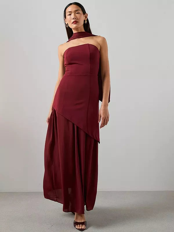 Scarf Bandeau Midaxi Dress Dark Red