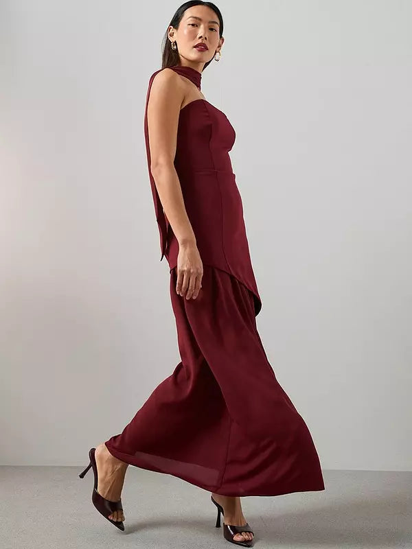 Scarf Bandeau Midaxi Dress Dark Red