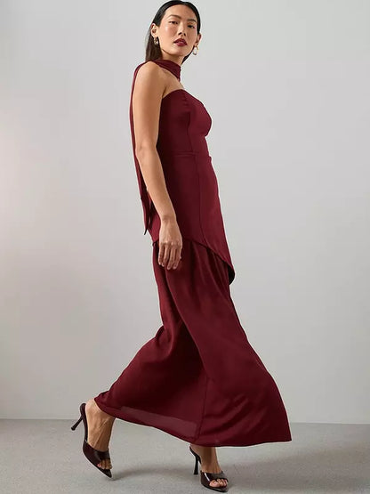 Scarf Bandeau Midaxi Dress Dark Red