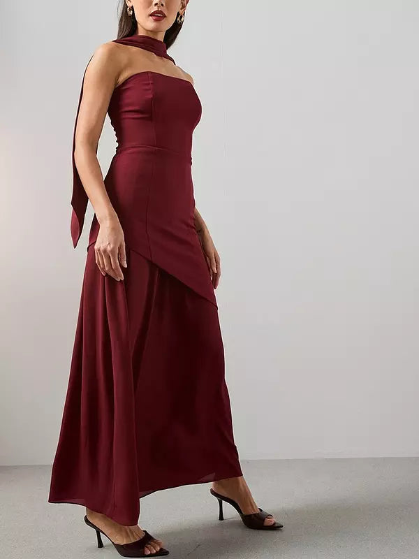 Scarf Bandeau Midaxi Dress Dark Red