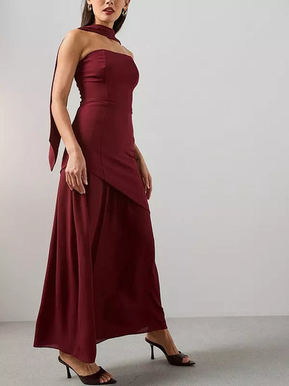 Scarf Bandeau Midaxi Dress Dark Red