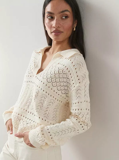 Cotton Rich Collared Neck Pointelle Jumper