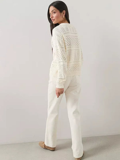 Cotton Rich Collared Neck Pointelle Jumper