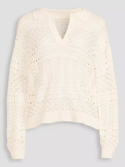 Cotton Rich Collared Neck Pointelle Jumper