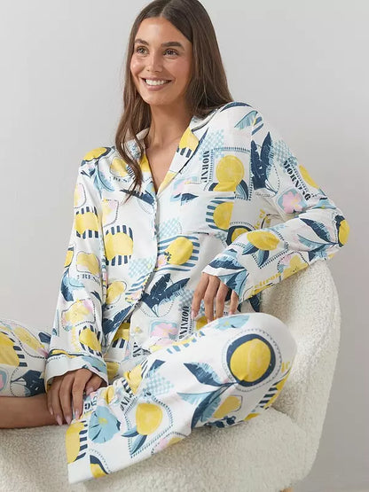 Lemon Print Jersey Revere Pyjamas Set