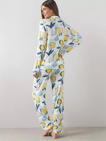 Lemon Print Jersey Revere Pyjamas Set