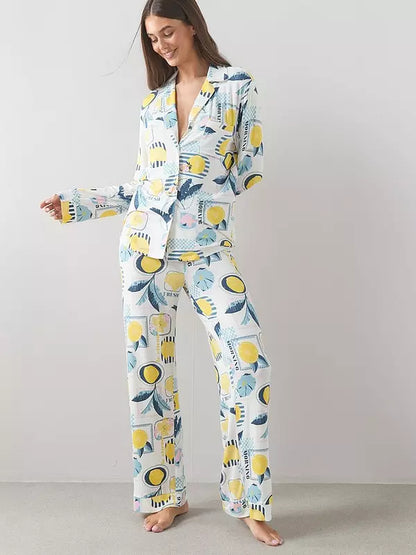 Lemon Print Jersey Revere Pyjamas Set