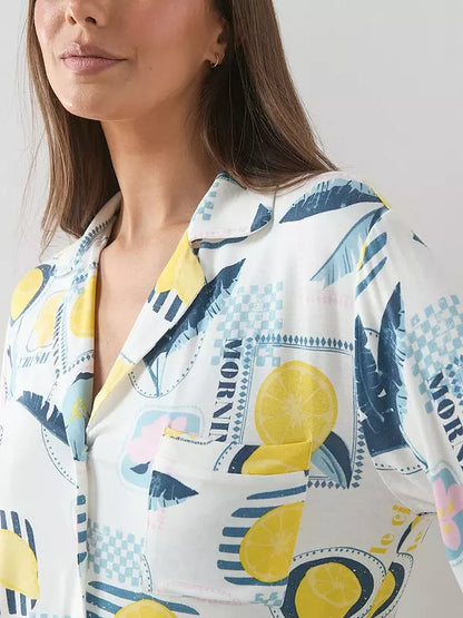 Lemon Print Jersey Revere Pyjamas Set