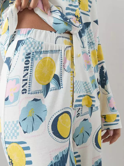 Lemon Print Jersey Revere Pyjamas Set