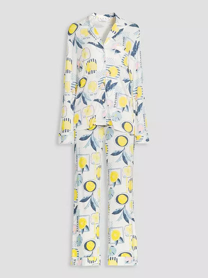 Lemon Print Jersey Revere Pyjamas Set