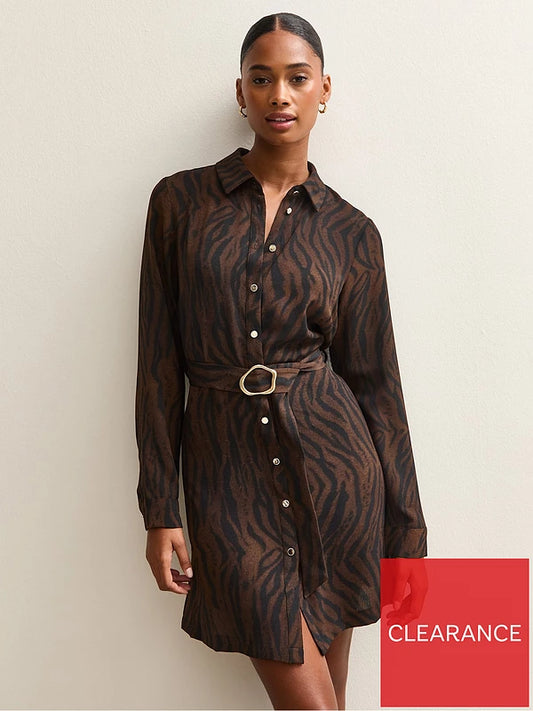 Brown Tiger Print Buckle Detail Mini Dress