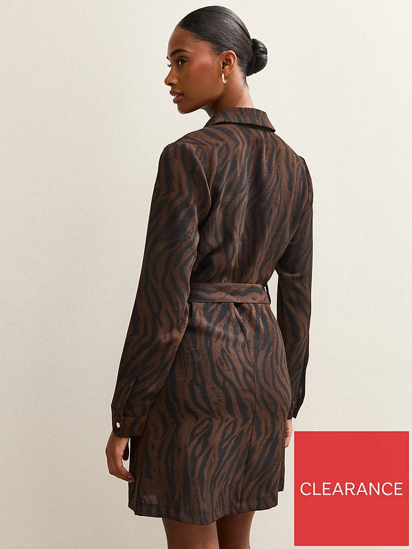 Brown Tiger Print Buckle Detail Mini Dress