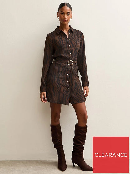 Brown Tiger Print Buckle Detail Mini Dress