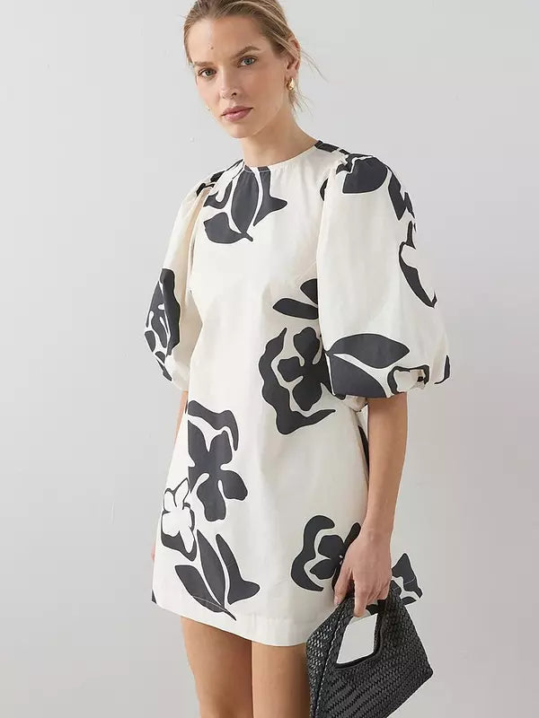 Puff Sleeve Printed Mini Dress
