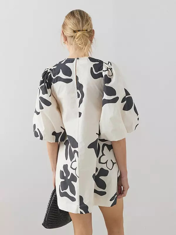 Puff Sleeve Printed Mini Dress
