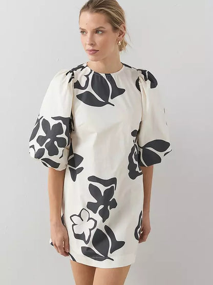 Puff Sleeve Printed Mini Dress