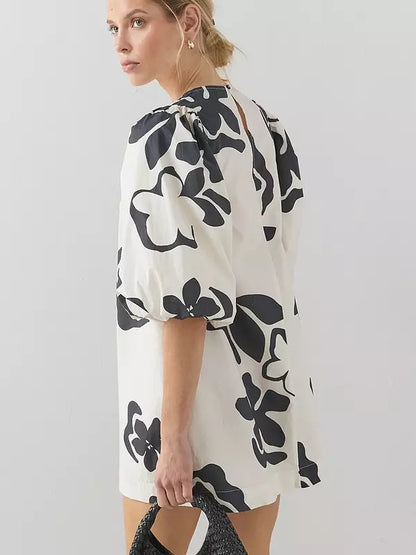 Puff Sleeve Printed Mini Dress
