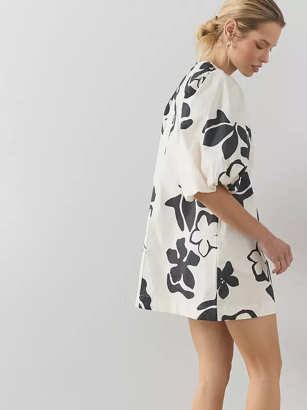 Puff Sleeve Printed Mini Dress
