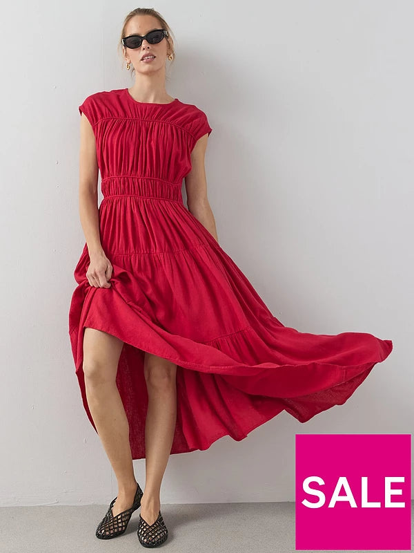 Gathered Detail Cinched Midaxi Dress