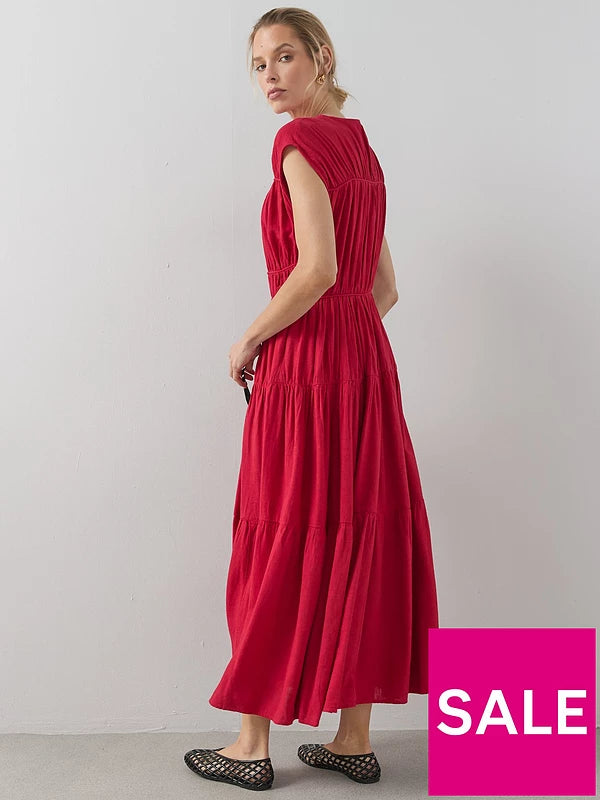 Gathered Detail Cinched Midaxi Dress