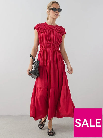Gathered Detail Cinched Midaxi Dress