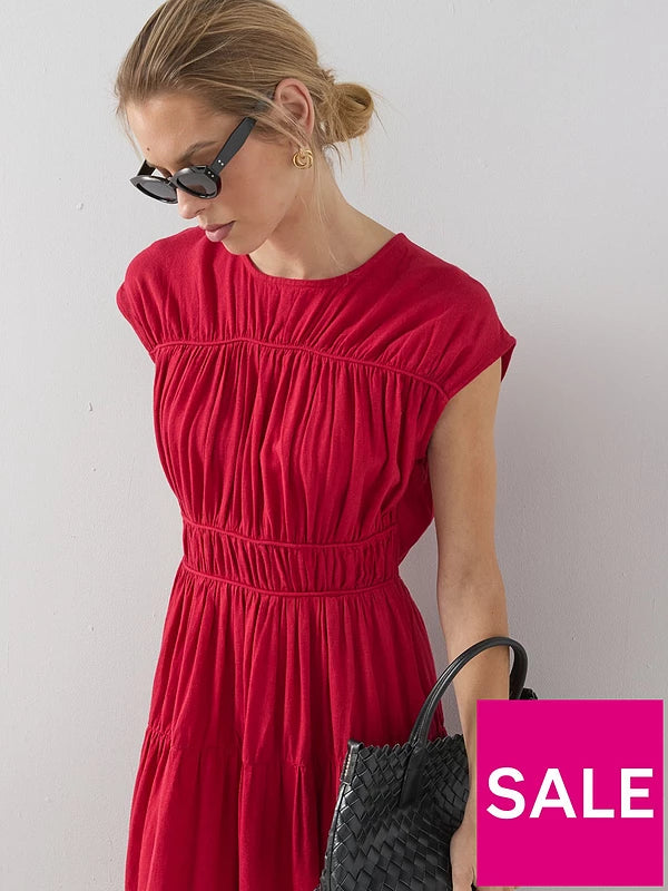 Gathered Detail Cinched Midaxi Dress