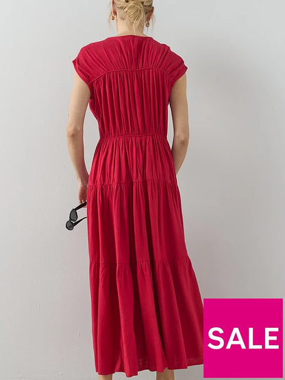 Gathered Detail Cinched Midaxi Dress